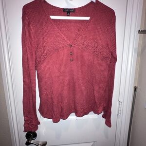 Super Soft Lace-Trim Long Sleeve V-Neck Top — Rosewood